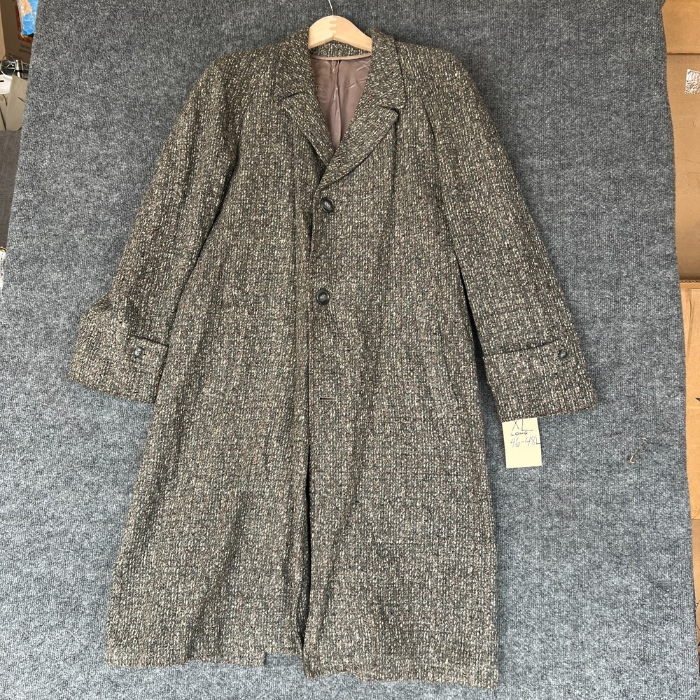 Vintage Landen's Overcoat Mens XL Multi Tweed Long Sleeve Single Breasted Warm